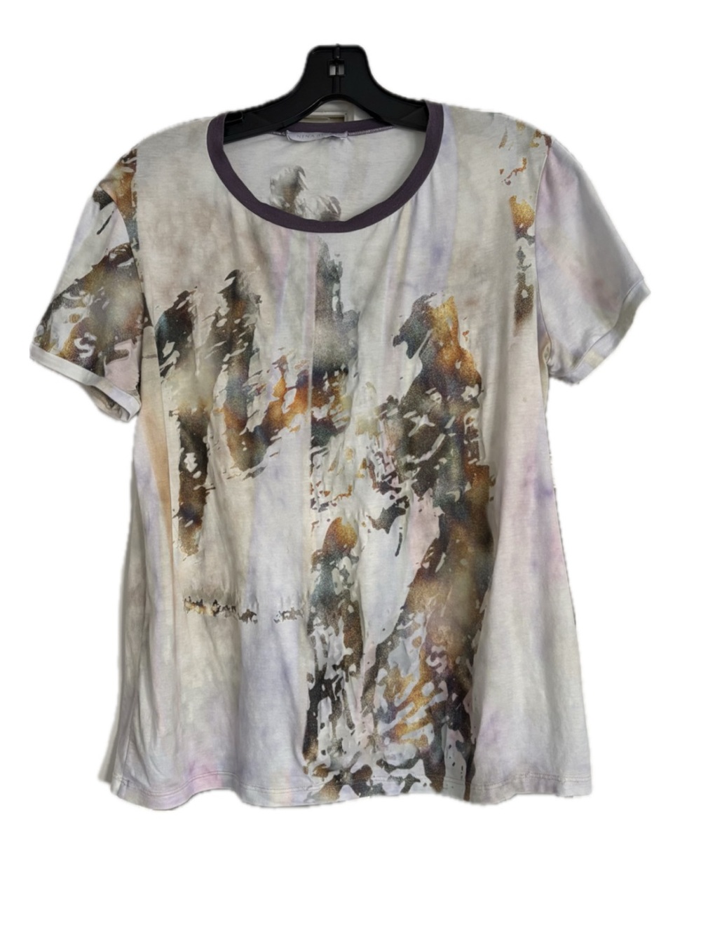 Nina Ricci Watercolor Tie Dye Abstract Short Sleeve T-Shirt White Ringer Tee